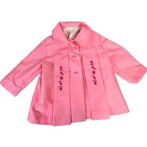 Vintage Weather Tamer Girl's Over Coat Jacket sz 24m 2T Pink Embroidery Pleats